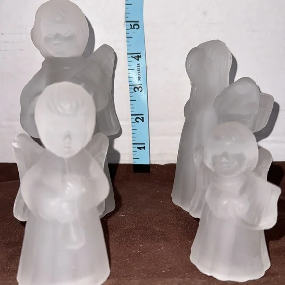 🐈‍⬛ Frosted Glass Angel Musicians candle holders set of 4 - Picture 6 of 6